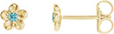 14K Gold Round Blue Zircon Youth Flower Earrings - Yellow Gold