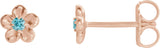 14K Gold Round Blue Zircon Youth Flower Earrings - Rose Gold