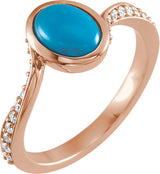 14K Gold Oval Natural Turquoise & Natural Diamond Accented Bypass Ring - Rose Gold