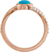 14K Gold Oval Natural Turquoise & Natural Diamond Accented Bypass Ring - Rose Gold - view 2
