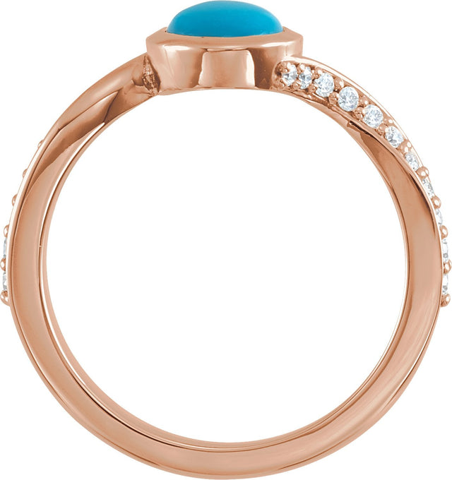 14K Gold Oval Natural Turquoise & Natural Diamond Accented Bypass Ring - Rose Gold - view 2