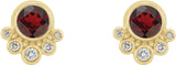 14K Gold Round Natural Mozambique Garnet Accented Bezel-Set Earrings - Yellow Gold - view 5