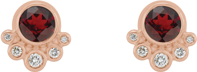 14K Gold Round Natural Mozambique Garnet Accented Bezel-Set Earrings - Rose Gold - view 7