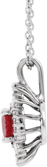Platinum Oval Natural Ruby Halo-Style Necklace or Pendant - view 4