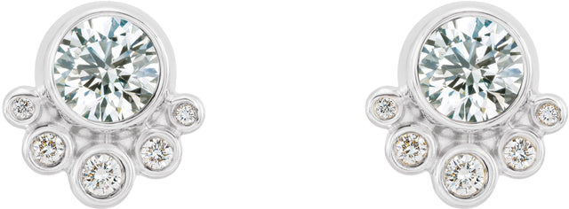 14K Gold Round Natural Diamond Accented Bezel-Set Earrings - White Gold - view 5