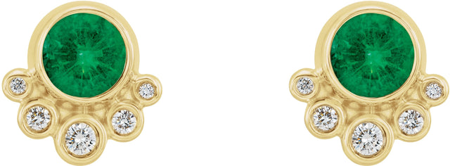 14K Gold Round Natural Emerald Accented Bezel-Set Earrings - Yellow Gold - view 5