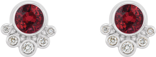 Platinum Round Natural Ruby Accented Bezel-Set Earrings - view 7
