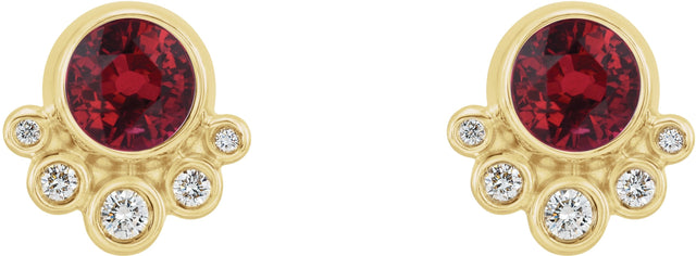 14K Gold Round Natural Ruby Accented Bezel-Set Earrings - Yellow Gold - view 5