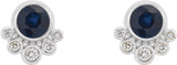 Platinum Round Natural Blue Sapphire Accented Bezel-Set Earrings - view 7