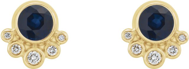 14K Gold Round Natural Blue Sapphire Accented Bezel-Set Earrings - Yellow Gold - view 5