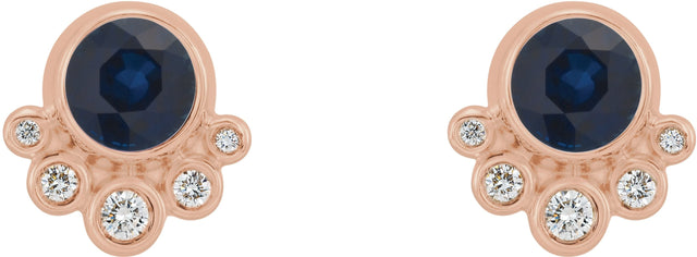 14K Gold Round Natural Blue Sapphire Accented Bezel-Set Earrings - Rose Gold - view 7