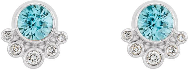 Platinum Round Natural Blue Zircon Accented Bezel-Set Earrings - view 7