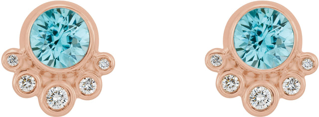 14K Gold Round Natural Blue Zircon Accented Bezel-Set Earrings - Rose Gold - view 7