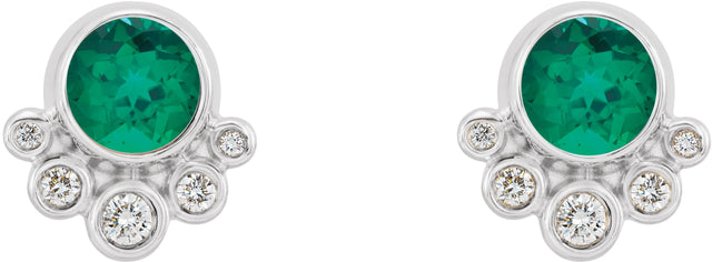 14K Gold Round Lab-Grown Emerald Accented Bezel-Set Earrings - White Gold - view 5