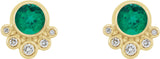 14K Gold Round Lab-Grown Emerald Accented Bezel-Set Earrings - Yellow Gold - view 5