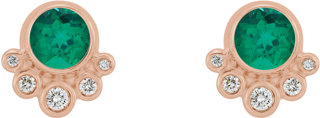 14K Gold Round Lab-Grown Emerald Accented Bezel-Set Earrings - Rose Gold - view 7