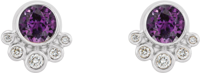 14K Gold Round Lab-Grown Alexandrite Accented Bezel-Set Earrings - White Gold - view 5