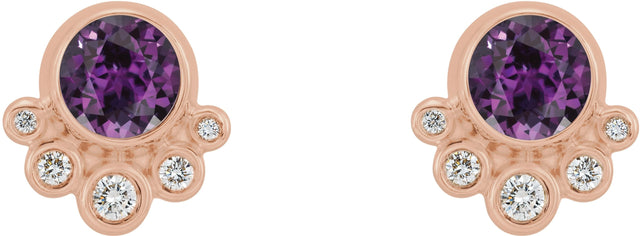 14K Gold Round Lab-Grown Alexandrite Accented Bezel-Set Earrings - Rose Gold - view 7