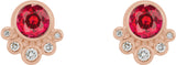 14K Gold Round Lab-Grown Ruby Accented Bezel-Set Earrings - Rose Gold - view 7
