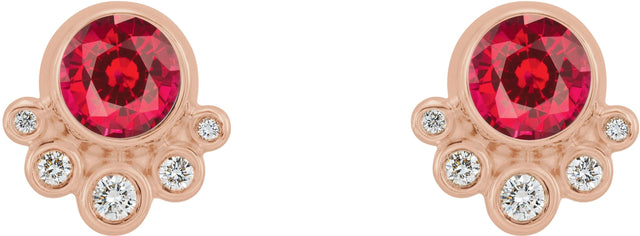 14K Gold Round Lab-Grown Ruby Accented Bezel-Set Earrings - Rose Gold - view 7