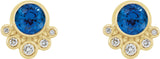 14K Gold Round Lab-Grown Blue Sapphire Accented Bezel-Set Earrings - Yellow Gold - view 5