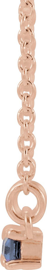 14K Gold Straight Baguette Natural Tanzanite Accented Bar Necklace - Rose Gold - view 4