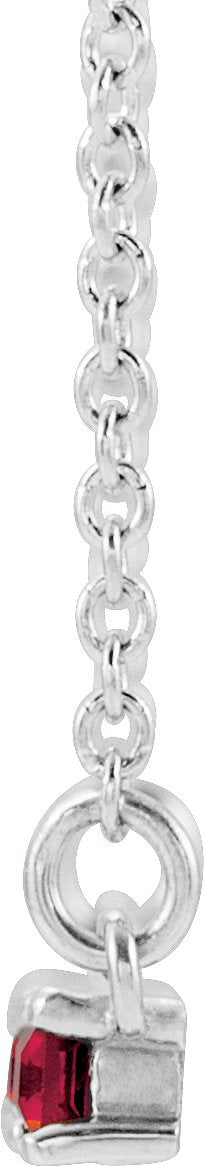 14K Gold Straight Baguette Natural Mozambique Garnet Accented Bar Necklace - White Gold - view 4