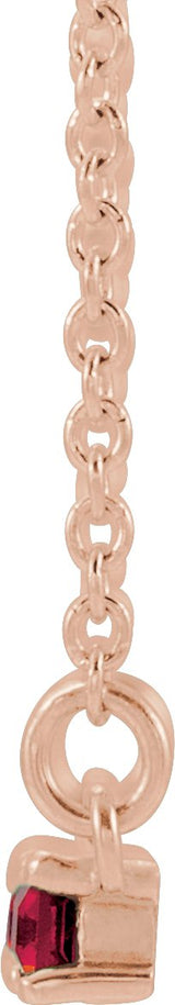 14K Gold Straight Baguette Natural Mozambique Garnet Accented Bar Necklace - Rose Gold - view 4