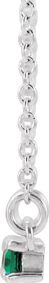 Platinum Straight Baguette Lab-Grown Emerald Accented Bar Necklace - view 4