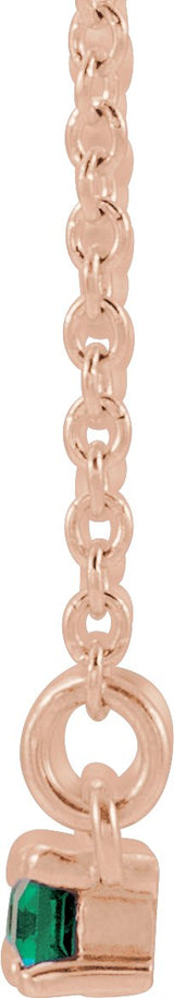 14K Gold Straight Baguette Natural Emerald Accented Bar Necklace - Rose Gold - view 4