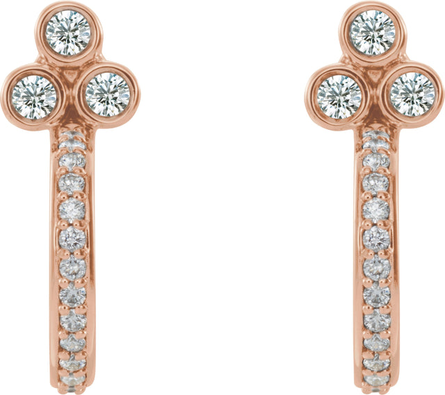 14K Gold Round Natural Diamond Accented Bezel-Set J-Hoop Earrings - Rose Gold - view 5