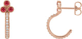 14K Gold Round Natural Ruby Accented Bezel-Set J-Hoop Earrings - Rose Gold - view 4