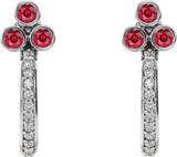 14K Gold Round Natural Ruby Accented Bezel-Set J-Hoop Earrings - White Gold - view 5
