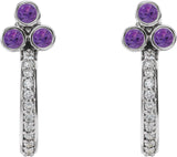 Platinum Round Natural Amethyst Accented Bezel-Set J-Hoop Earrings - view 5