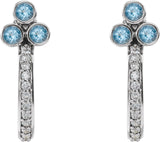 Platinum Round Natural Aquamarine Accented Bezel-Set J-Hoop Earrings - view 5