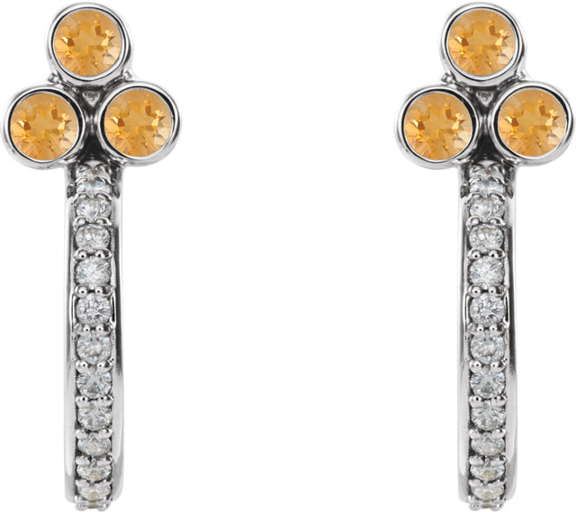 14K Gold Round Natural Citrine Accented Bezel-Set J-Hoop Earrings - White Gold - view 5