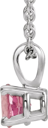 Platinum Round Natural Pink Tourmaline Birthstone Necklace or Pendant - view 4