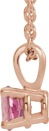 14K Gold Round Natural Pink Tourmaline Birthstone Necklace or Pendant - Rose Gold - view 4
