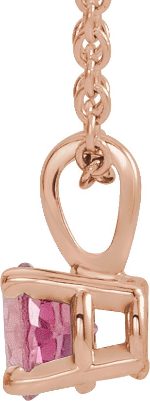 14K Gold Round Natural Pink Tourmaline Birthstone Necklace or Pendant - Rose Gold - view 4
