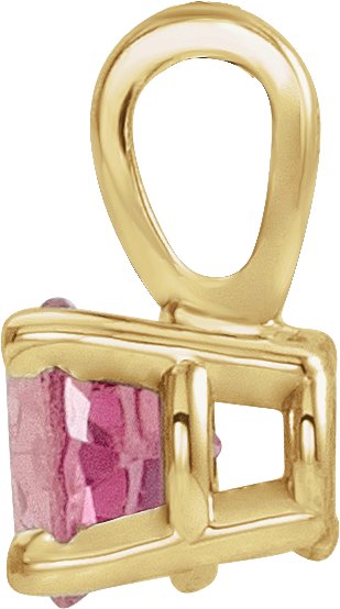 14K Gold Round Natural Pink Tourmaline Birthstone Necklace or Pendant - Yellow Gold - view 4