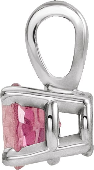 Platinum Round Natural Pink Tourmaline Birthstone Necklace or Pendant - view 4