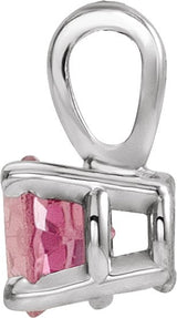 14K Gold Round Natural Pink Tourmaline Birthstone Necklace or Pendant - White Gold - view 4