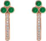 14K Gold Round Natural Emerald Accented Bezel-Set J-Hoop Earrings - Rose Gold - view 5