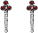 14K Gold Round Natural Mozambique Garnet Accented Bezel-Set J-Hoop Earrings - White Gold - view 5