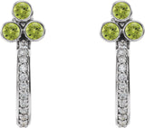 14K Gold Round Natural Peridot Accented Bezel-Set J-Hoop Earrings - White Gold - view 5