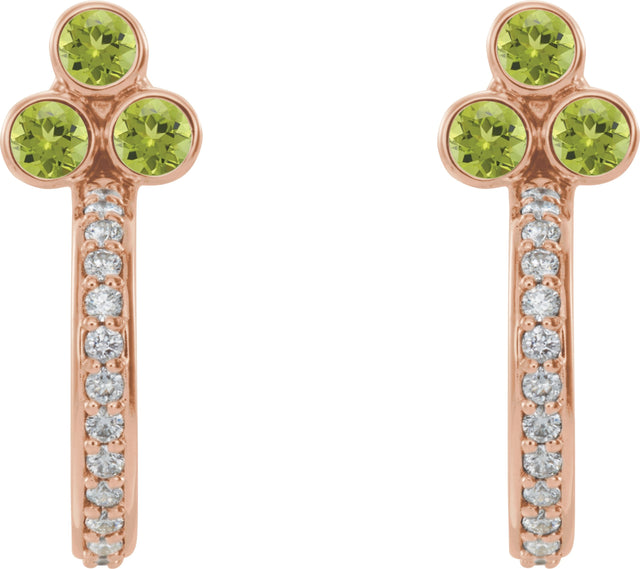 14K Gold Round Natural Peridot Accented Bezel-Set J-Hoop Earrings - Rose Gold - view 5