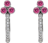 Platinum Round Natural Pink Tourmaline Accented Bezel-Set J-Hoop Earrings - view 5