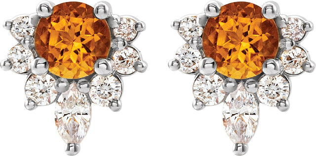 14K Gold Round Natural Citrine Accented Earrings - White Gold - view 5