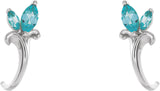14K Gold Marquise Natural Blue Zircon Floral J-Hoop Earrings - White Gold - view 2