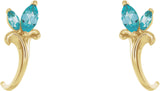 14K Gold Marquise Natural Blue Zircon Floral J-Hoop Earrings - Yellow Gold - view 2